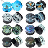 Alisouy 2 bucăți moda rotund albastru calea lactee sticlă piercing urechi dopuri Strechers cercei falși cadou romantic pentru unisex 6 mm până la 25 mm