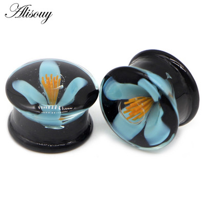 Alisouy 2 bucăți moda rotund albastru calea lactee sticlă piercing urechi dopuri Strechers cercei falși cadou romantic pentru unisex 6 mm până la 25 mm