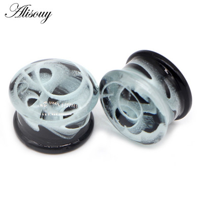Alisouy 2 bucăți moda rotund albastru calea lactee sticlă piercing urechi dopuri Strechers cercei falși cadou romantic pentru unisex 6 mm până la 25 mm