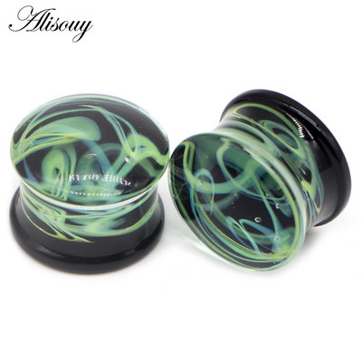 Alisouy 2 bucăți moda rotund albastru calea lactee sticlă piercing urechi dopuri Strechers cercei falși cadou romantic pentru unisex 6 mm până la 25 mm