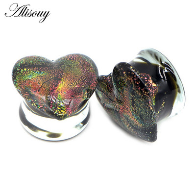 Alisouy 2 bucăți moda rotund albastru calea lactee sticlă piercing urechi dopuri Strechers cercei falși cadou romantic pentru unisex 6 mm până la 25 mm