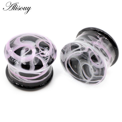 Alisouy 2 bucăți moda rotund albastru calea lactee sticlă piercing urechi dopuri Strechers cercei falși cadou romantic pentru unisex 6 mm până la 25 mm