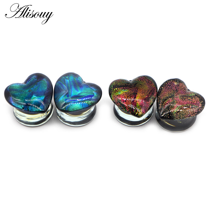 Alisouy 2 bucăți moda rotund albastru calea lactee sticlă piercing urechi dopuri Strechers cercei falși cadou romantic pentru unisex 6 mm până la 25 mm