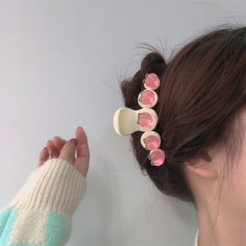 FFLACELL Girls Сладки прозрачни розови прасковени щипки за коса Crab Clip Resin Hairclip Аксесоари за коса за жени