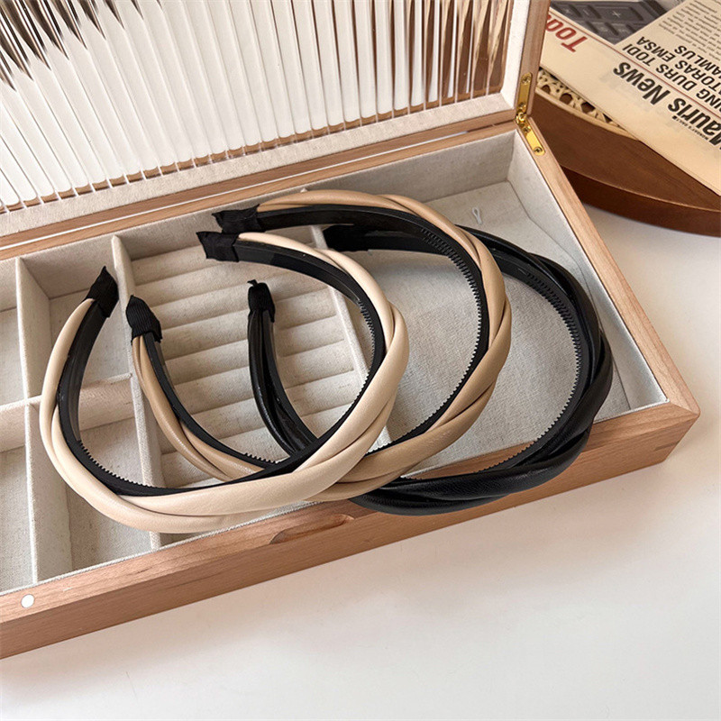 New Trend Piele Twist Bentiță pentru femei Retro PU împletit Bentita 2022 Vara Femeii Agrafe de păr