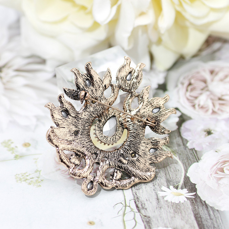 SUNSPICE MS, retro, culoare aurie, turcească, broșă cu flori pentru femei, cristal alb, banchet etnic, bijuterii indiene vintage, ace de rever pentru hijab