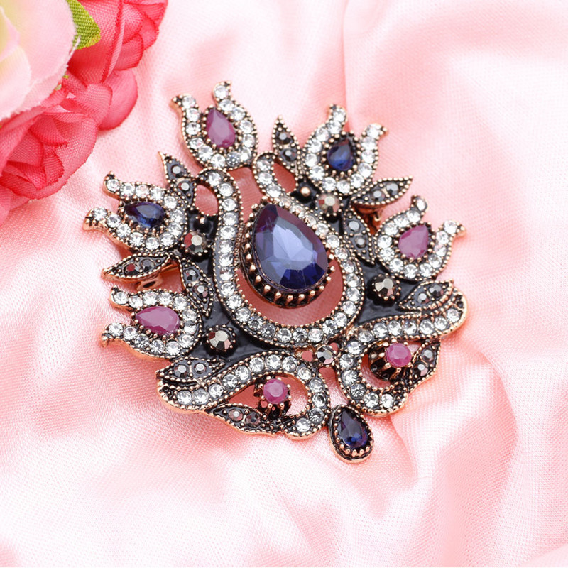 SUNSPICE MS, retro, culoare aurie, turcească, broșă cu flori pentru femei, cristal alb, banchet etnic, bijuterii indiene vintage, ace de rever pentru hijab