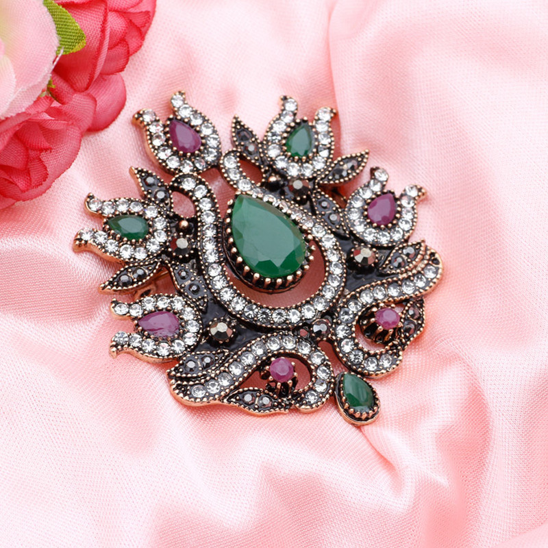 SUNSPICE MS, retro, culoare aurie, turcească, broșă cu flori pentru femei, cristal alb, banchet etnic, bijuterii indiene vintage, ace de rever pentru hijab