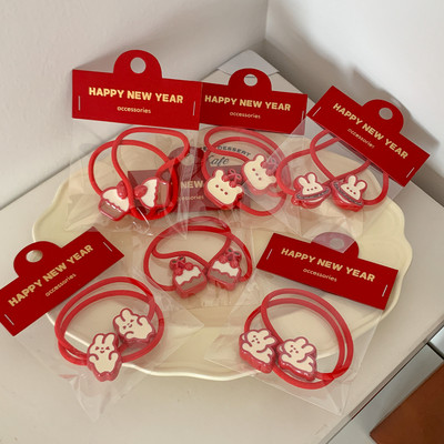 2 buc/lot Roșu drăguț ursuleț iepure frânghie de păr fetiță dulce acrilic iepuraș benzi elastice pentru păr de Anul Nou accesorii de păr toaletă