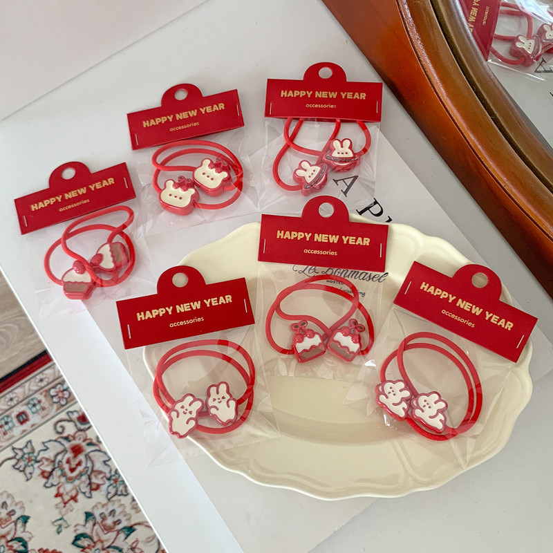 2 buc/lot Roșu drăguț ursuleț iepure frânghie de păr fetiță dulce acrilic iepuraș benzi elastice pentru păr de Anul Nou accesorii de păr toaletă