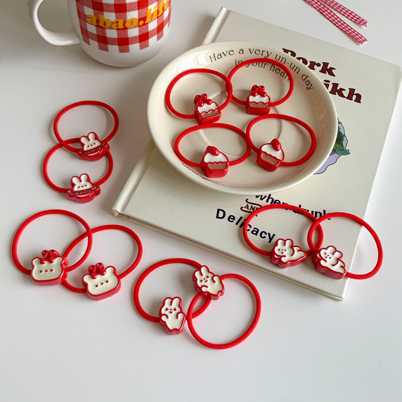 2 buc/lot Roșu drăguț ursuleț iepure frânghie de păr fetiță dulce acrilic iepuraș benzi elastice pentru păr de Anul Nou accesorii de păr toaletă