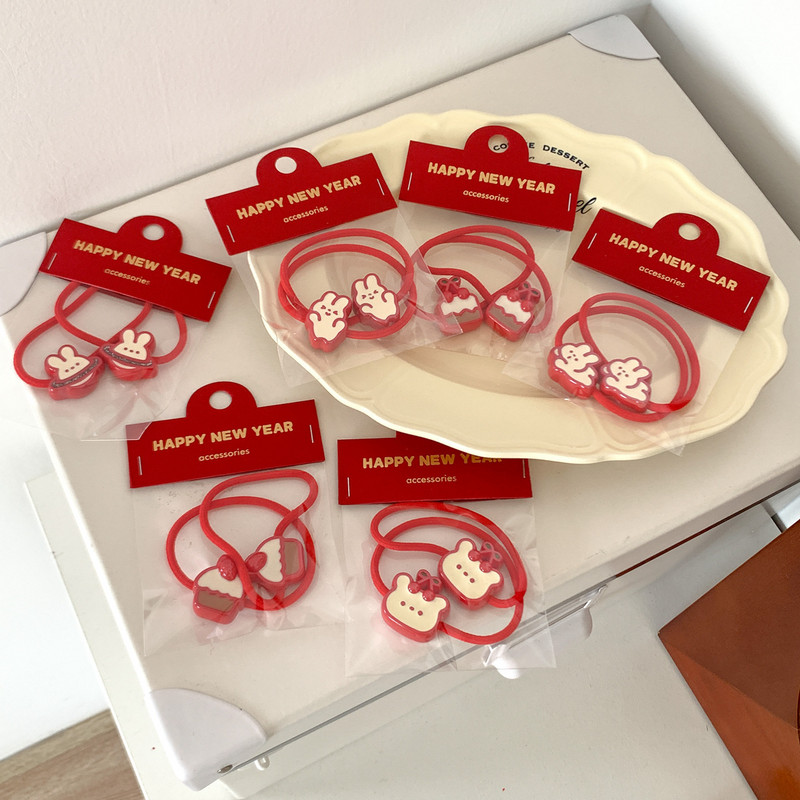 2 buc/lot Roșu drăguț ursuleț iepure frânghie de păr fetiță dulce acrilic iepuraș benzi elastice pentru păr de Anul Nou accesorii de păr toaletă