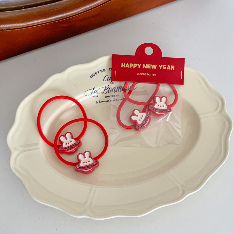 2 buc/lot Roșu drăguț ursuleț iepure frânghie de păr fetiță dulce acrilic iepuraș benzi elastice pentru păr de Anul Nou accesorii de păr toaletă