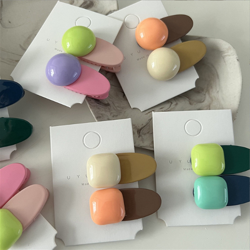 2 buc/lot agrafă drăguță din rășină pentru fetiță dulce agrafă de păr pentru copii, culoare bomboană, pătrat rotund, agrafe de păr, bijuterii de petrecere