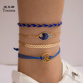 Tocona 4 buc/seturi Boho frânghie albastră gleznele pentru femei bărbați pește minunat scobit cactus geometrie frunze picior lanț bijuterii 16592