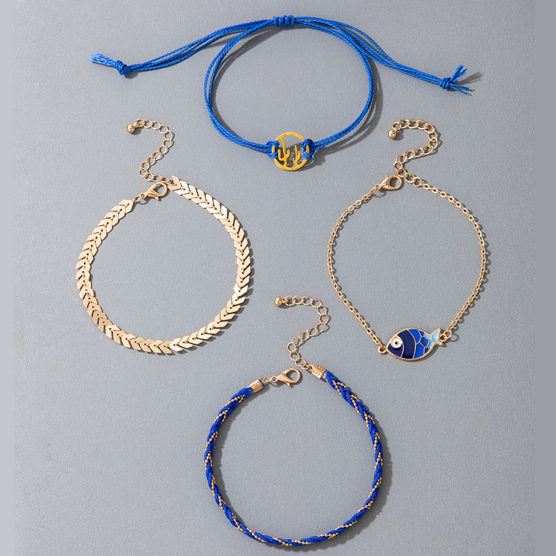 Tocona 4 buc/seturi Boho frânghie albastră gleznele pentru femei bărbați pește minunat scobit cactus geometrie frunze picior lanț bijuterii 16592