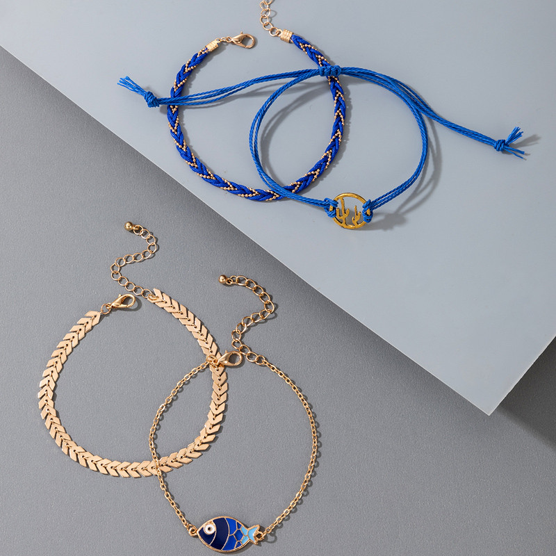 Tocona 4 buc/seturi Boho frânghie albastră gleznele pentru femei bărbați pește minunat scobit cactus geometrie frunze picior lanț bijuterii 16592