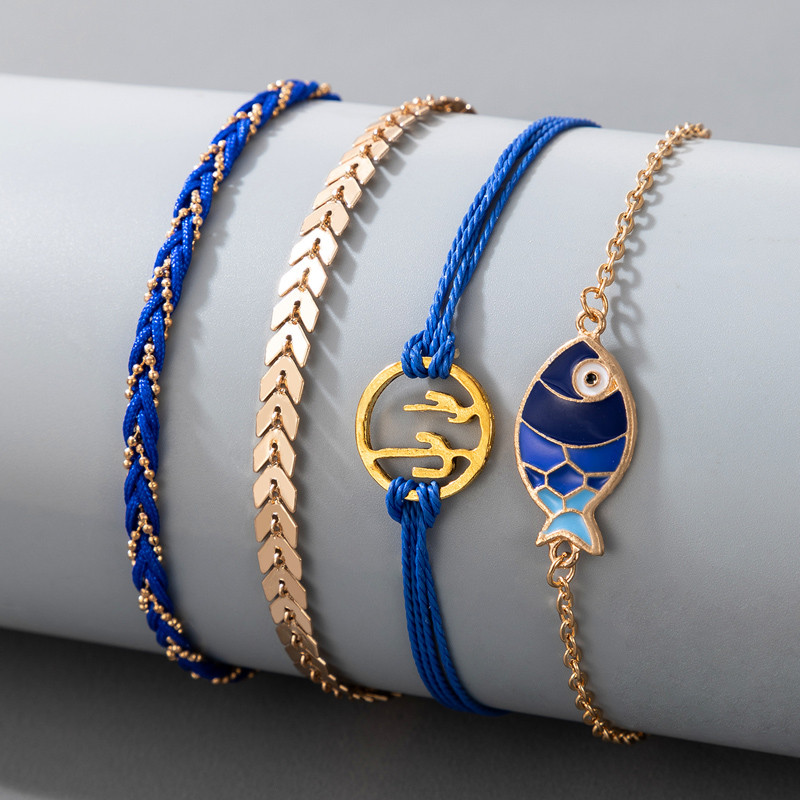 Tocona 4 buc/seturi Boho frânghie albastră gleznele pentru femei bărbați pește minunat scobit cactus geometrie frunze picior lanț bijuterii 16592