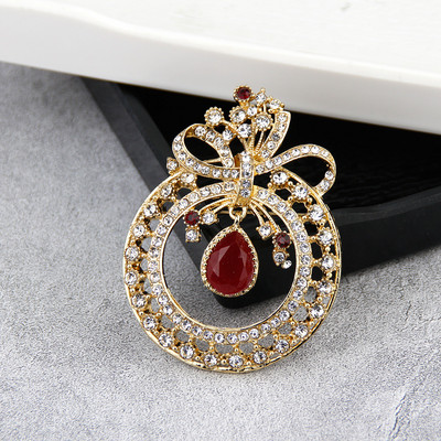 Sunspicems Ace de broșă cu flori pentru femei de culoare aurie cu stras complet Maroc, bijuterii etnice de nuntă, cadou arab Bijoux