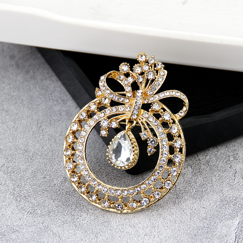 Sunspicems Ace de broșă cu flori pentru femei de culoare aurie cu stras complet Maroc, bijuterii etnice de nuntă, cadou arab Bijoux