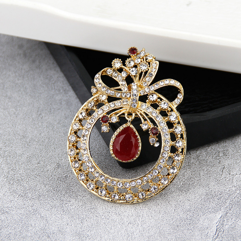 Sunspicems Ace de broșă cu flori pentru femei de culoare aurie cu stras complet Maroc, bijuterii etnice de nuntă, cadou arab Bijoux