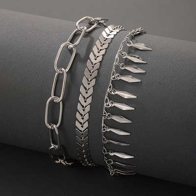 Tocona Inimă Boemă Fluture gleznă pentru femei Brelocuri ciucuri de culoare argintie aliaj de flori de metal lanț pentru picioare accesorii de bijuterii