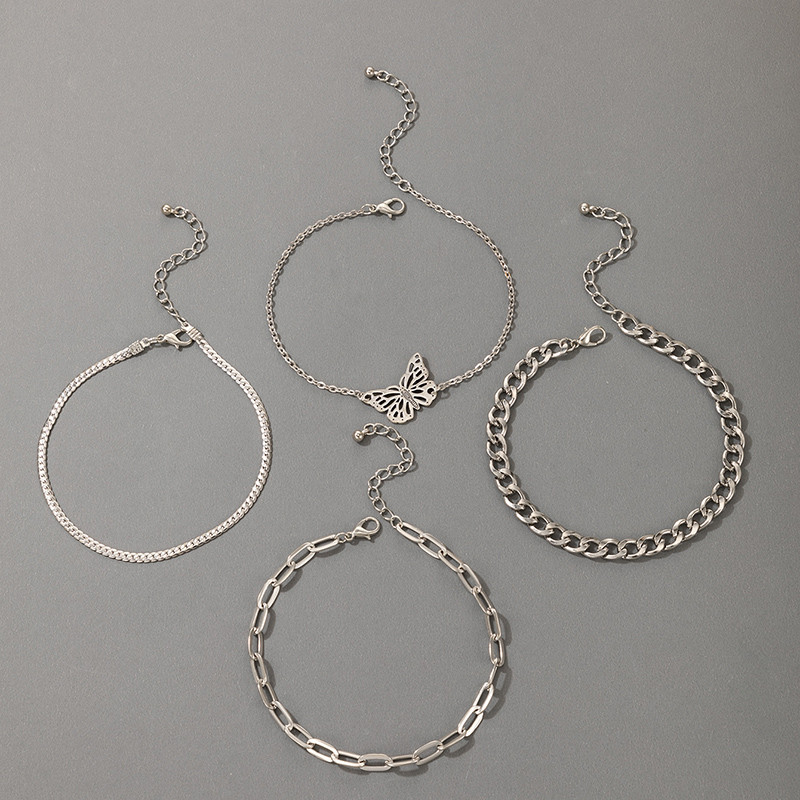 Tocona Inimă Boemă Fluture gleznă pentru femei Brelocuri ciucuri de culoare argintie aliaj de flori de metal lanț pentru picioare accesorii de bijuterii