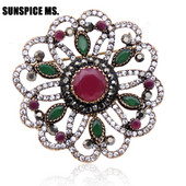 Vintage turski ženski okrugli cvijet broš od ruže od damasta igla šuplja smola nakit antikne zlatne boje arapski mladenkinski šal igla za rever