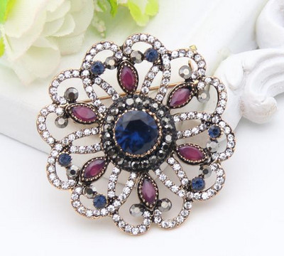 Vintage turski ženski okrugli cvijet broš od ruže od damasta igla šuplja smola nakit antikne zlatne boje arapski mladenkinski šal igla za rever