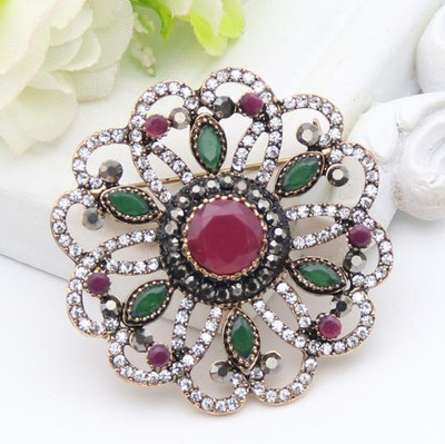 Vintage turski ženski okrugli cvijet broš od ruže od damasta igla šuplja smola nakit antikne zlatne boje arapski mladenkinski šal igla za rever