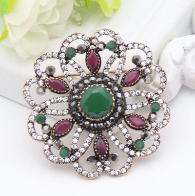 Vintage turski ženski okrugli cvijet broš od ruže od damasta igla šuplja smola nakit antikne zlatne boje arapski mladenkinski šal igla za rever