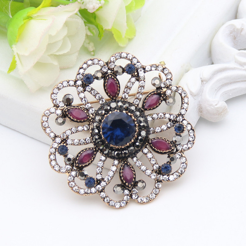 Vintage turski ženski okrugli cvijet broš od ruže od damasta igla šuplja smola nakit antikne zlatne boje arapski mladenkinski šal igla za rever