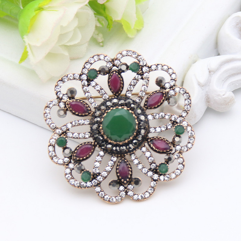 Vintage turski ženski okrugli cvijet broš od ruže od damasta igla šuplja smola nakit antikne zlatne boje arapski mladenkinski šal igla za rever