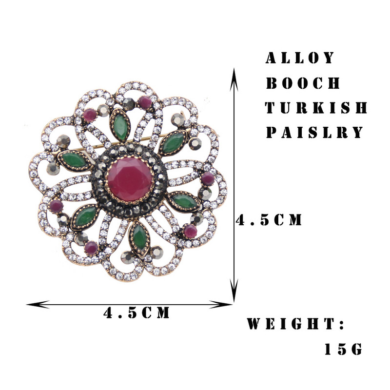 Vintage turski ženski okrugli cvijet broš od ruže od damasta igla šuplja smola nakit antikne zlatne boje arapski mladenkinski šal igla za rever