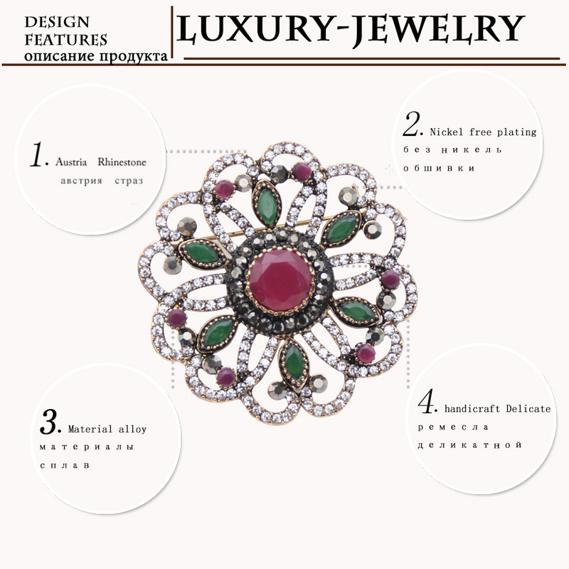 Vintage turski ženski okrugli cvijet broš od ruže od damasta igla šuplja smola nakit antikne zlatne boje arapski mladenkinski šal igla za rever