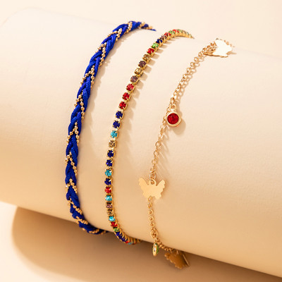 Tocona 3 buc/seturi glezne cu ciucuri cu stras colorat pentru femei Destul de frânghie fluture Lanț reglabil pentru picioare Bijuterii boho 16811