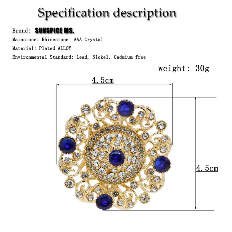 Sunspicems, culoare aurie, Algeria, Maroc, broșă pentru femei, roșu, verde și albastru, cristal, bijuterii de nuntă de mireasă, cadou DuBai.