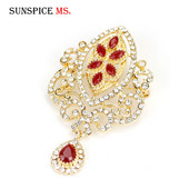SUNSPICEMS Broșă etnică arabă de culoare aurie, cristal complet, Maroc, femei, bijuterii de mireasă, caftan, broșe, hijab, broșe, ac cu ridicata