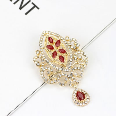 SUNSPICEMS Broșă etnică arabă de culoare aurie, cristal complet, Maroc, femei, bijuterii de mireasă, caftan, broșe, hijab, broșe, ac cu ridicata