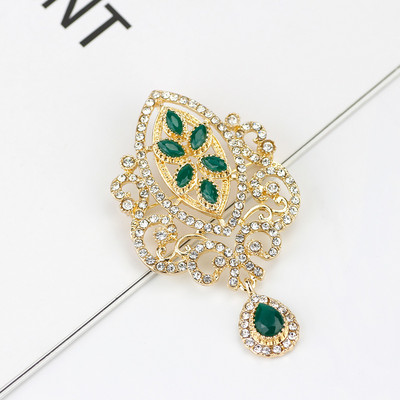 SUNSPICEMS Broșă etnică arabă de culoare aurie, cristal complet, Maroc, femei, bijuterii de mireasă, caftan, broșe, hijab, broșe, ac cu ridicata