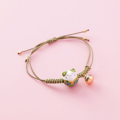 Brățări colorate din frânghie din ceramică Kawaii, tricotate manual, cu farmec pentru pisica norocoasă, margele cu ciucuri pentru femei, bijuterii de modă în stil japonez