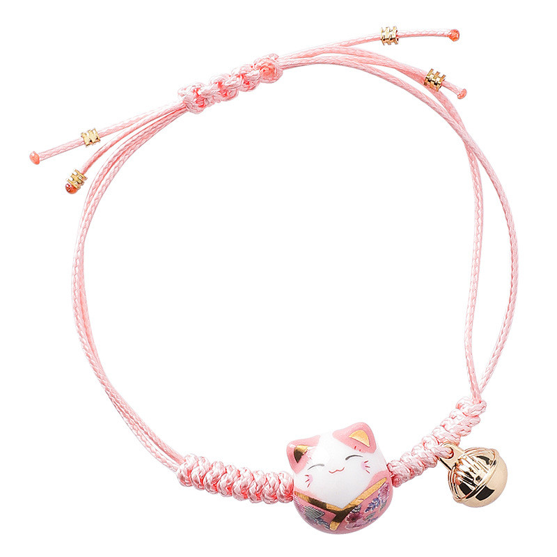 Brățări colorate din frânghie din ceramică Kawaii, tricotate manual, cu farmec pentru pisica norocoasă, margele cu ciucuri pentru femei, bijuterii de modă în stil japonez