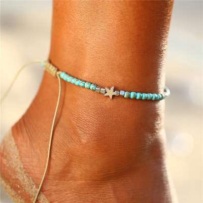 Бохемски мъниста Каменни звездни глезени за жени Weave Rope Ankle Charm Bracelet Парти бижута Модерно момиче Женски глезени Аксесоари