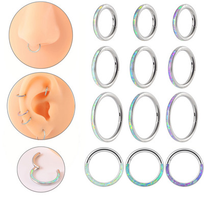 1 бр G23 Титаниев опал пръстен за нос Обръч Labret Ухо Tragus Helix хрущял Daith Обеца Шарнирен сегмент Преграда Clicker Пиърсинг 16g