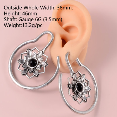 PERECHE Ureche Greutate Plug Fermecătoare Floare de Lotus Vintage Surya Hoop Moda Alamă Tribal Indian Spiral Cercei Piercing Bijuterii