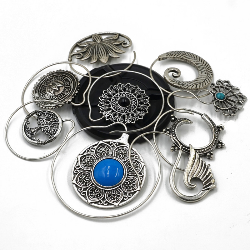 PERECHE Ureche Greutate Plug Fermecătoare Floare de Lotus Vintage Surya Hoop Moda Alamă Tribal Indian Spiral Cercei Piercing Bijuterii