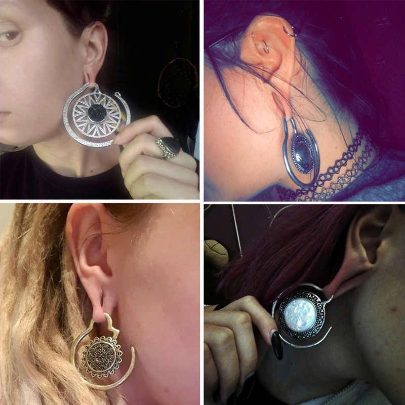 PERECHE Ureche Greutate Plug Fermecătoare Floare de Lotus Vintage Surya Hoop Moda Alamă Tribal Indian Spiral Cercei Piercing Bijuterii
