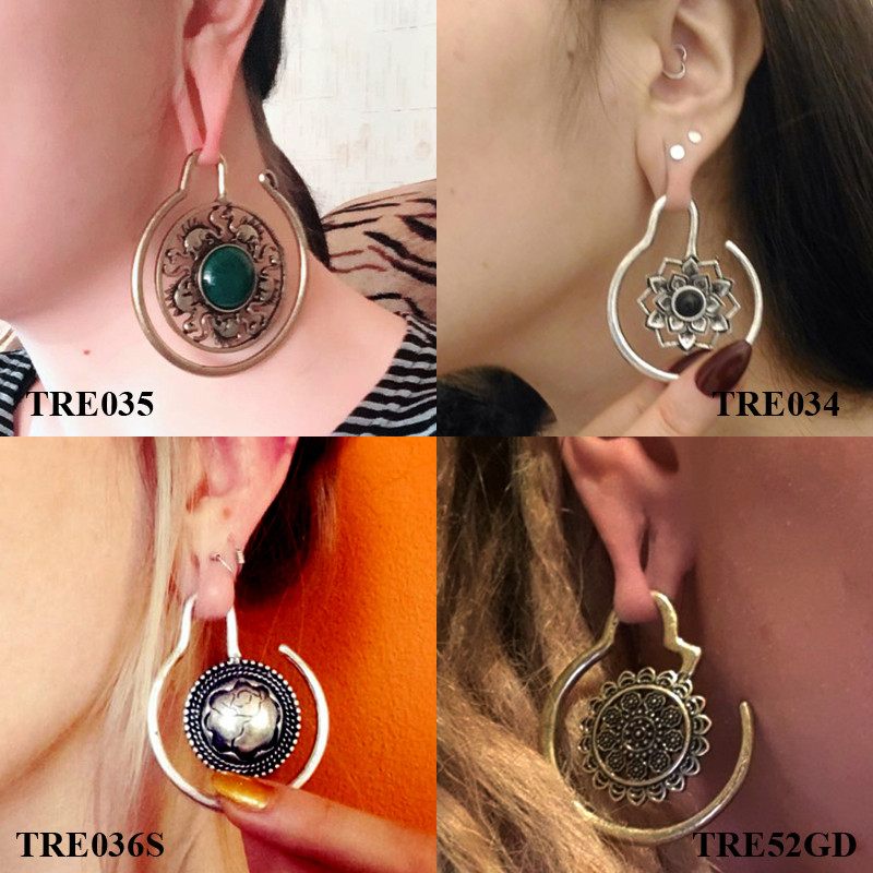 PERECHE Ureche Greutate Plug Fermecătoare Floare de Lotus Vintage Surya Hoop Moda Alamă Tribal Indian Spiral Cercei Piercing Bijuterii