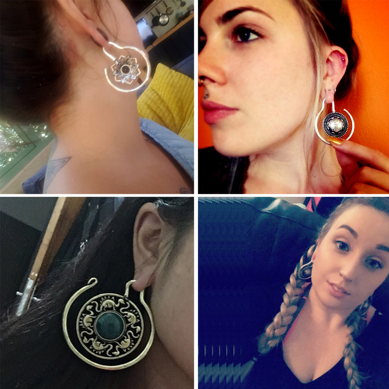 PERECHE Ureche Greutate Plug Fermecătoare Floare de Lotus Vintage Surya Hoop Moda Alamă Tribal Indian Spiral Cercei Piercing Bijuterii