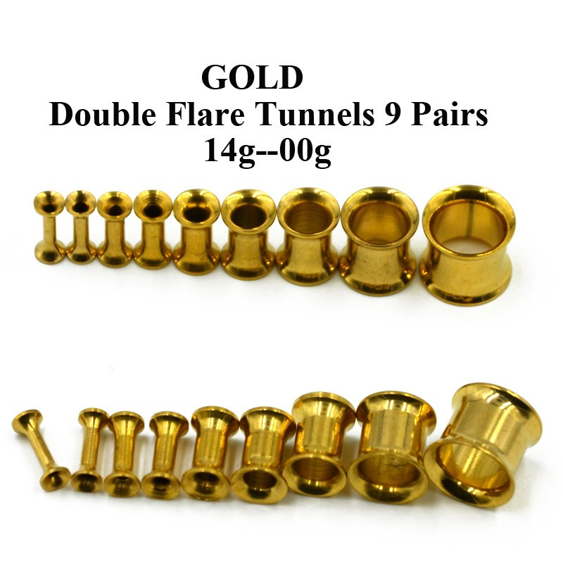18 buc. Kit de întindere a urechii anodizate cu titan, expansor de calibre, Piercing simplu și dublu, dopuri pentru tunel de carne pentru ureche, bijuterii pentru corp